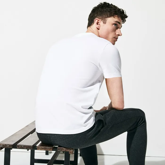 TShirts Lacoste Mens SPORT Crew Neck Ultra Light Tshirt WhiteGreen Store