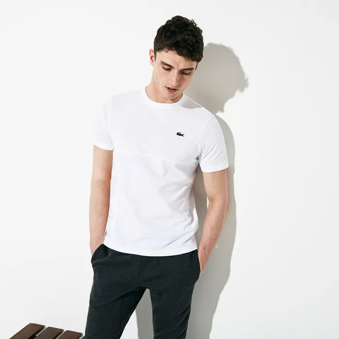 TShirts Lacoste Mens SPORT Crew Neck Ultra Light Tshirt WhiteGreen Store