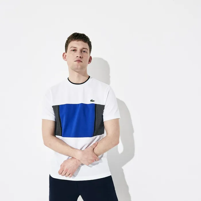 TShirts Lacoste Mens SPORT Mesh Inset Cotton Tshirt WhiteBlueNavy Blue Online