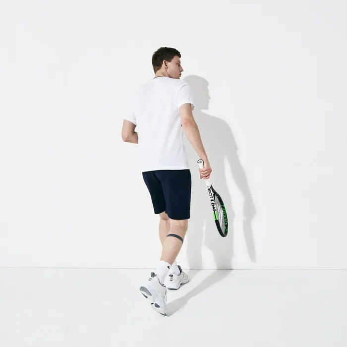 TShirts Lacoste Mens SPORT Mesh Inset Cotton Tshirt WhiteBlueNavy Blue Online