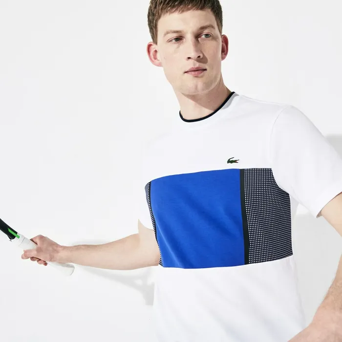 TShirts Lacoste Mens SPORT Mesh Inset Cotton Tshirt WhiteBlueNavy Blue Online