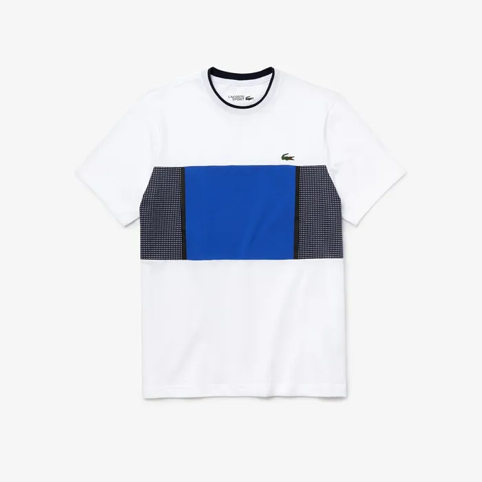 TShirts Lacoste Mens SPORT Mesh Inset Cotton Tshirt WhiteBlueNavy Blue Online