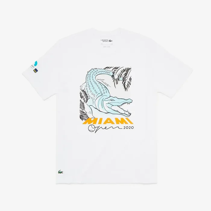 TShirts Lacoste Mens SPORT Miami Open Crocodile Print Tshirt White Shop