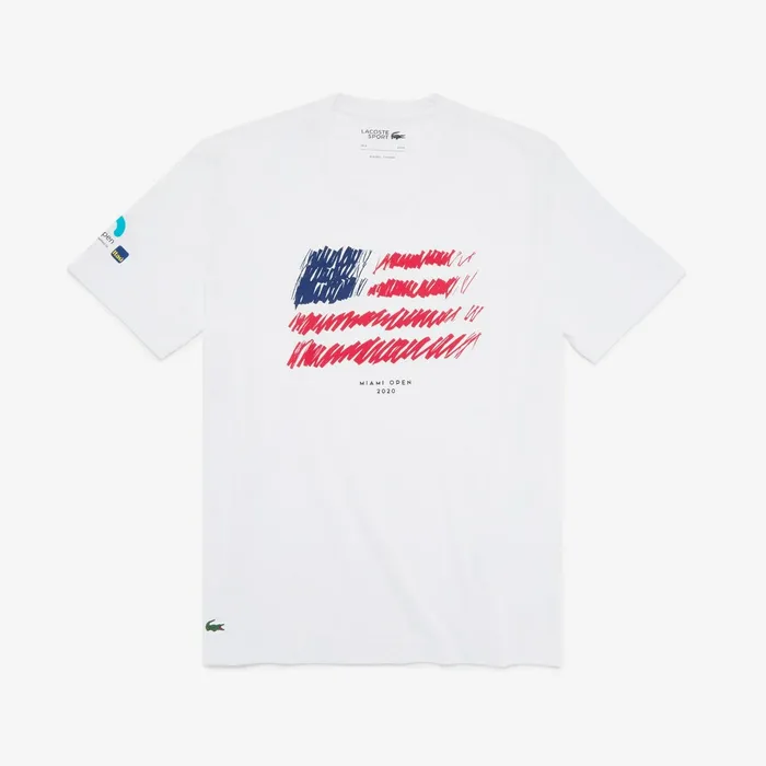TShirts Lacoste Mens SPORT Miami Open Flag Print Tshirt White Gift Ideas
