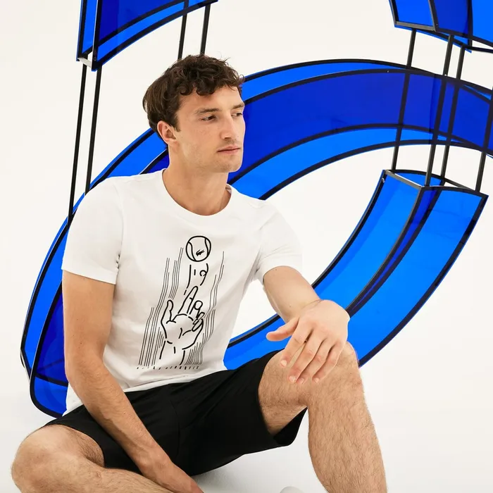 TShirts Lacoste Mens SPORT Novak Djokovic Crew Neck Print Technical TShirt WhiteBlack Online Store TShirts Lacoste Mens SPORT Novak Djokovic Crew Neck Print Technical TShirt WhiteBlack Online Store