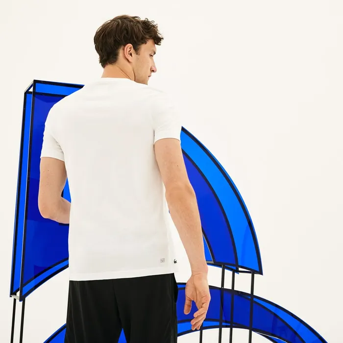 TShirts Lacoste Mens SPORT Novak Djokovic Crew Neck Print Technical TShirt WhiteBlack Online Store
