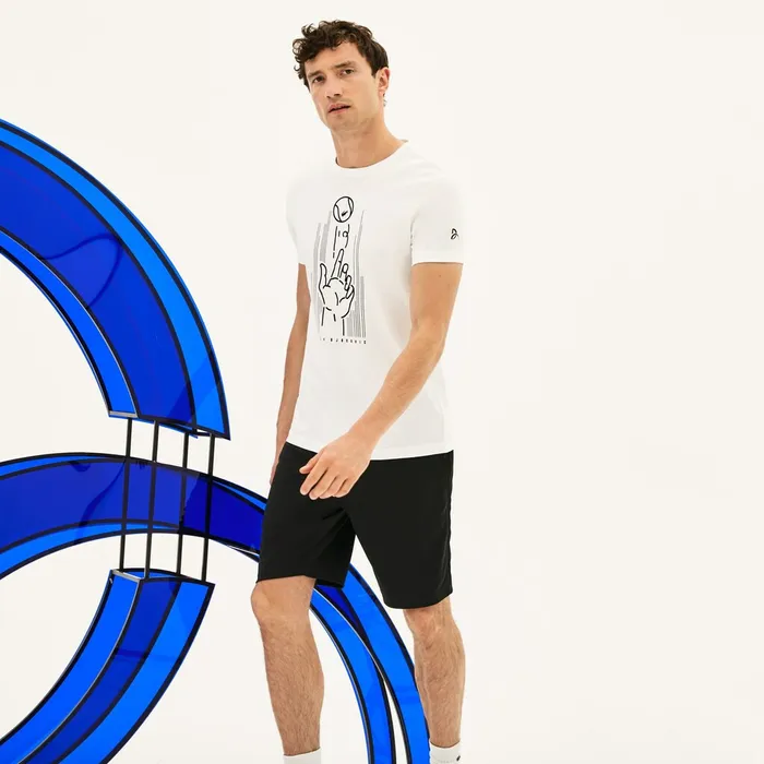 TShirts Lacoste Mens SPORT Novak Djokovic Crew Neck Print Technical TShirt WhiteBlack Online Store