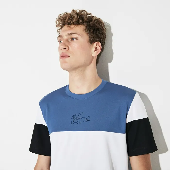 TShirts Lacoste Mens SPORT Technnical Piqu Tshirt BlueWhiteBlack Popular