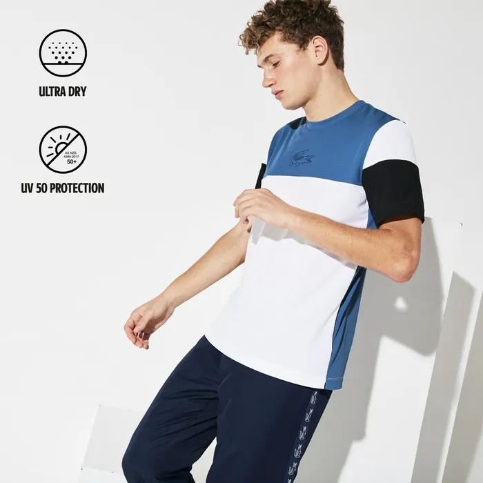 TShirts Lacoste Mens SPORT Technnical Piqu Tshirt BlueWhiteBlack Popular