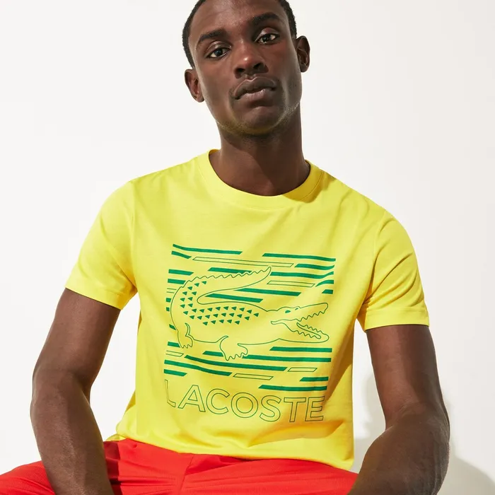 TShirts Lacoste Mens SPORT UltraDry Graphic Tee YellowTurquoise Outlet Factory TShirts Lacoste Mens SPORT UltraDry Graphic Tee YellowTurquoise Outlet Factory