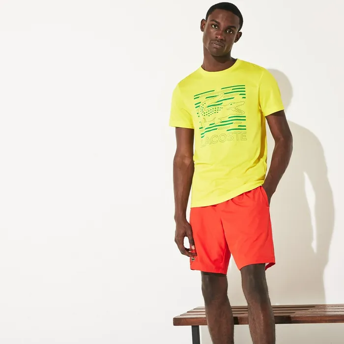 TShirts Lacoste Mens SPORT UltraDry Graphic Tee YellowTurquoise Outlet Factory