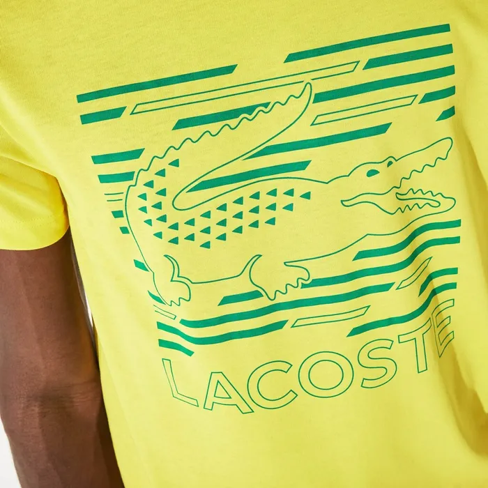 TShirts Lacoste Mens SPORT UltraDry Graphic Tee YellowTurquoise Outlet Factory