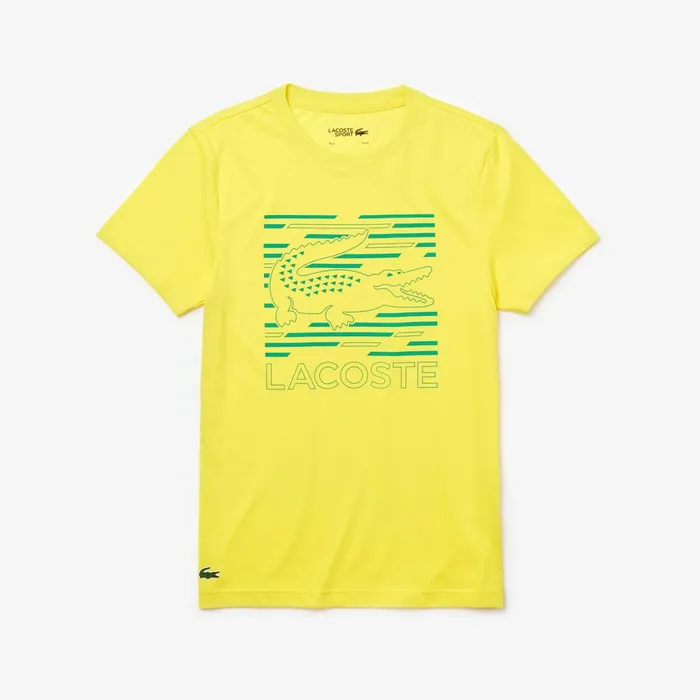 TShirts Lacoste Mens SPORT UltraDry Graphic Tee YellowTurquoise Outlet Factory