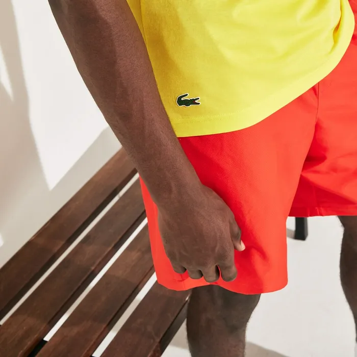 TShirts Lacoste Mens SPORT UltraDry Graphic Tee YellowTurquoise Outlet Factory