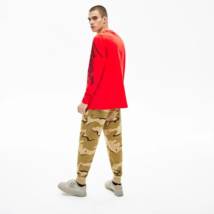 TShirts Lacoste Mens Unisex LIVE Signature Print Tshirt RedBlack For Sale