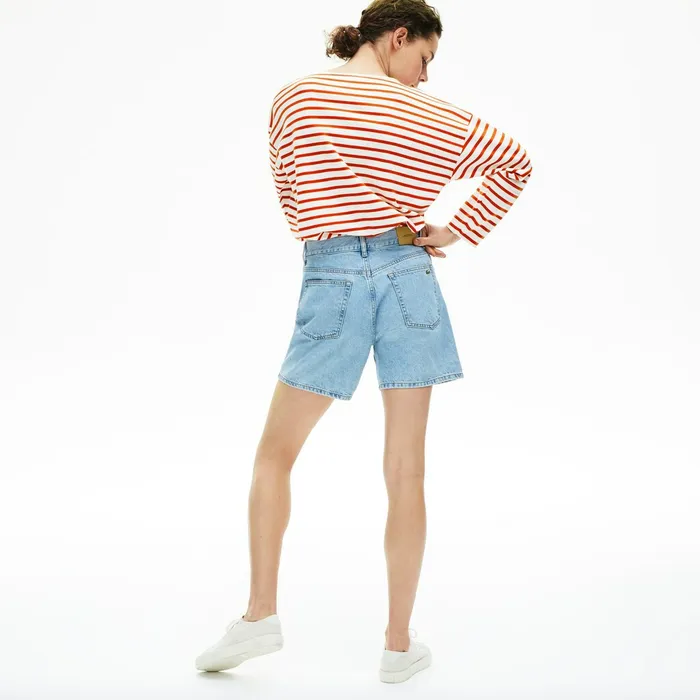 TShirts Lacoste Womens Cotton Nautical Striped TShirt WhiteRed Casaul