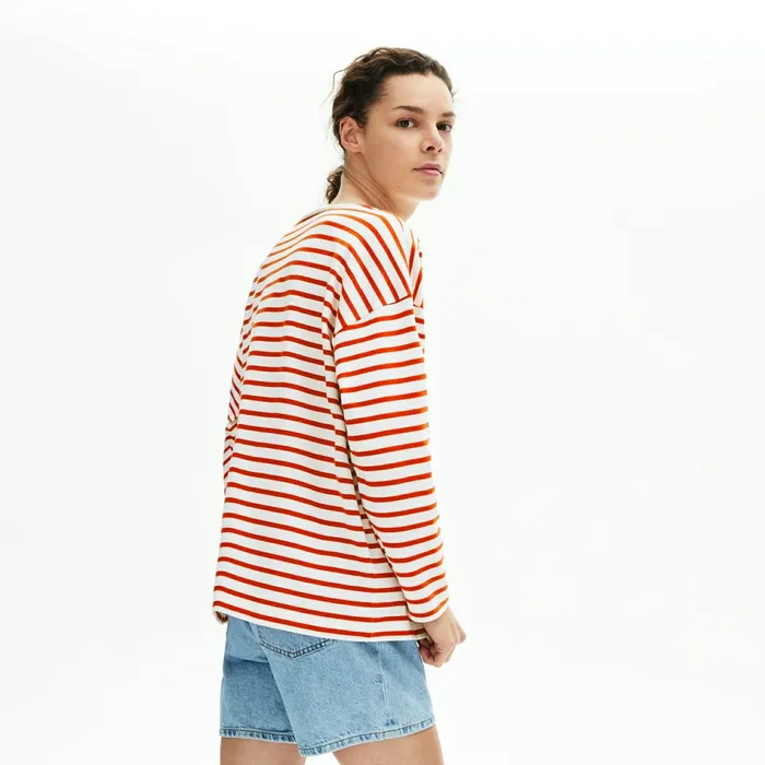 TShirts Lacoste Womens Cotton Nautical Striped TShirt WhiteRed Casaul