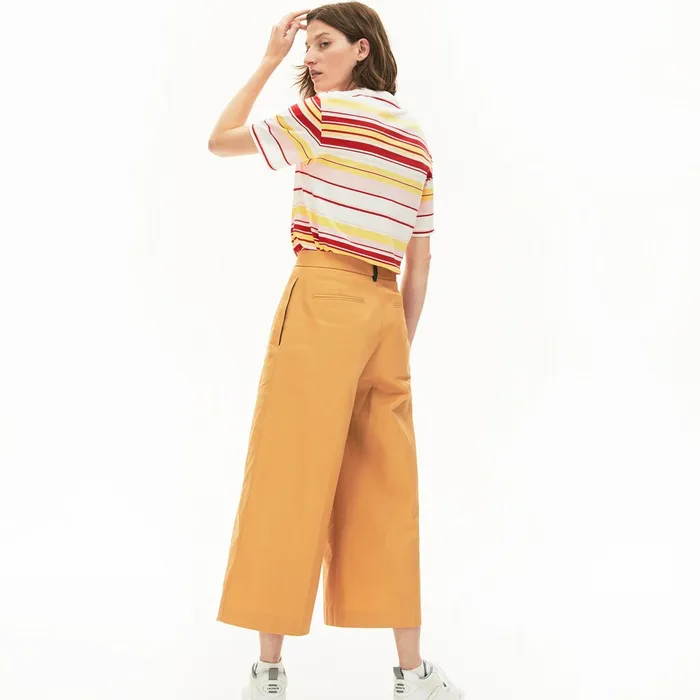 TShirts Lacoste Womens Crew Neck Striped Cotton Tshirt WhiteRedLight PinkYellow Store