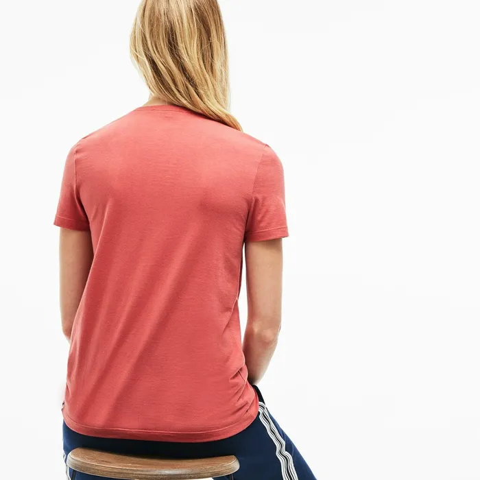 TShirts Lacoste Womens Slim Fit VNeck Cotton Jersey Tshirt Pink Outlet