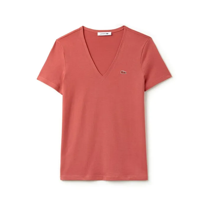 TShirts Lacoste Womens Slim Fit VNeck Cotton Jersey Tshirt Pink Outlet