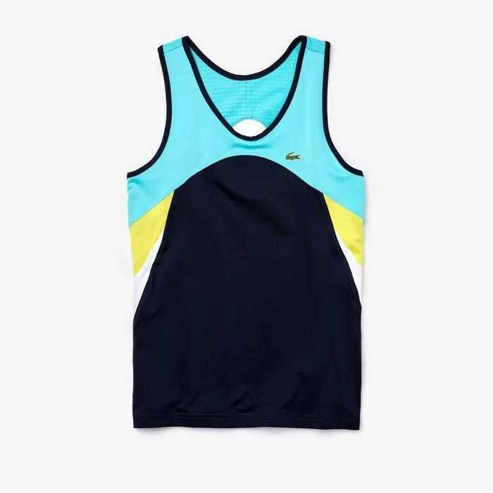 TShirts Lacoste Womens SPORT Colorblock Performance Ultra Dry Tank Top Navy BlueTurquoiseYellowWhiteNavy Blue Outlet