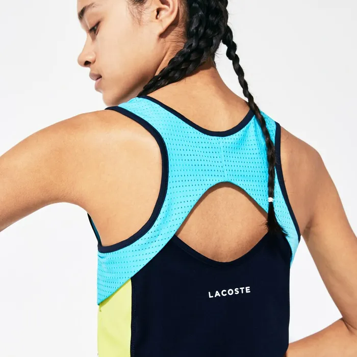 TShirts Lacoste Womens SPORT Colorblock Performance Ultra Dry Tank Top Navy BlueTurquoiseYellowWhiteNavy Blue Outlet
