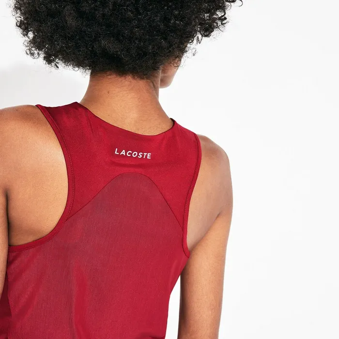 TShirts Lacoste Womens SPORT Geometric Print Tennis Tank Top BordeauxFushia PinkWhite Outlet