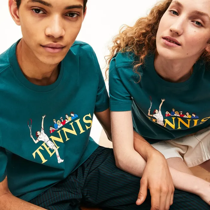 TShirts Lacoste Womens Unisex LIVE TennisPrint Cotton TShirt GreenWhite Popular TShirts Lacoste Womens Unisex LIVE TennisPrint Cotton TShirt GreenWhite Popular
