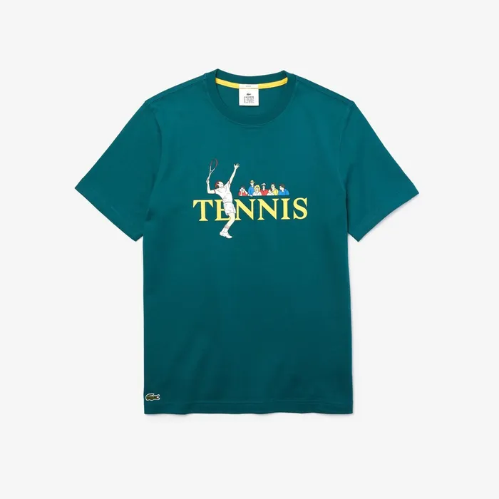 TShirts Lacoste Womens Unisex LIVE TennisPrint Cotton TShirt GreenWhite Popular