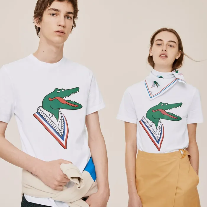 TShirts Lacoste Womens x JeanMichel Tixier Graphic Tshirt WhiteRed On Sale