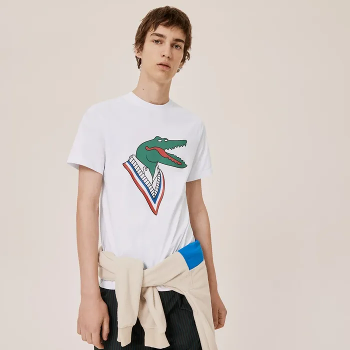 TShirts Lacoste Womens x JeanMichel Tixier Graphic Tshirt WhiteRed On Sale