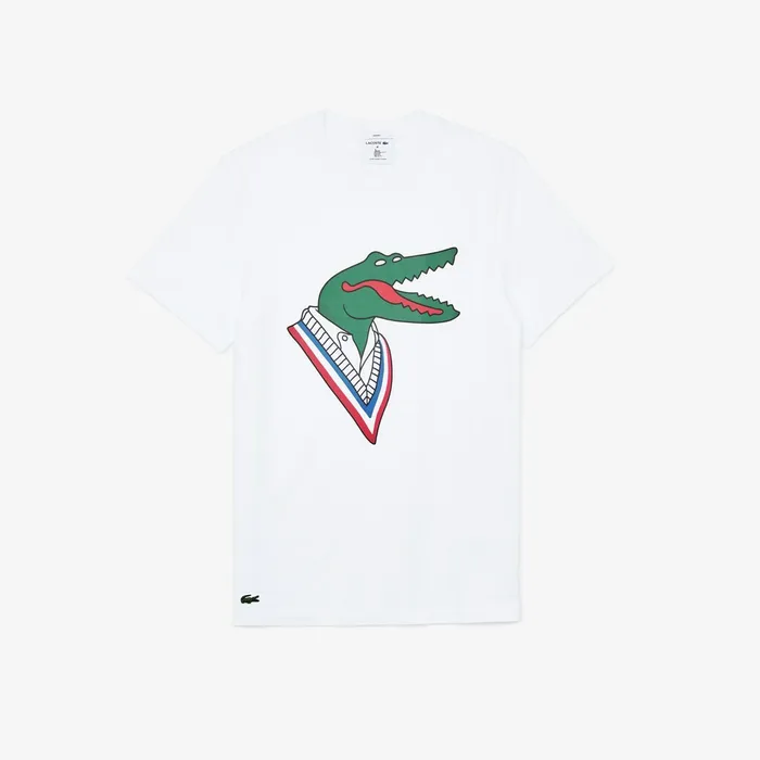 TShirts Lacoste Womens x JeanMichel Tixier Graphic Tshirt WhiteRed On Sale