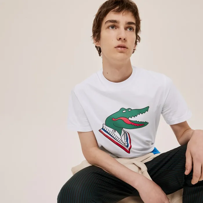 TShirts Lacoste Womens x JeanMichel Tixier Graphic Tshirt WhiteRed On Sale