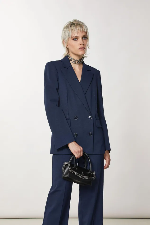 Tailleur Women Patrizia Pepe Essential DoubleBreasted Jacket Atmosphere Blue