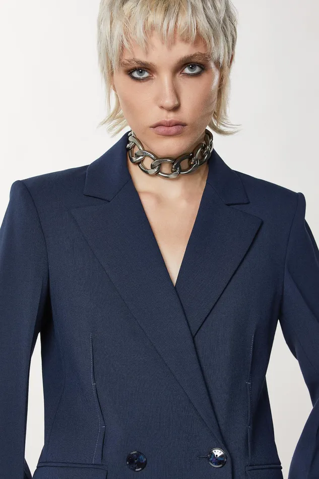 Tailleur Women Patrizia Pepe Essential DoubleBreasted Jacket Atmosphere Blue