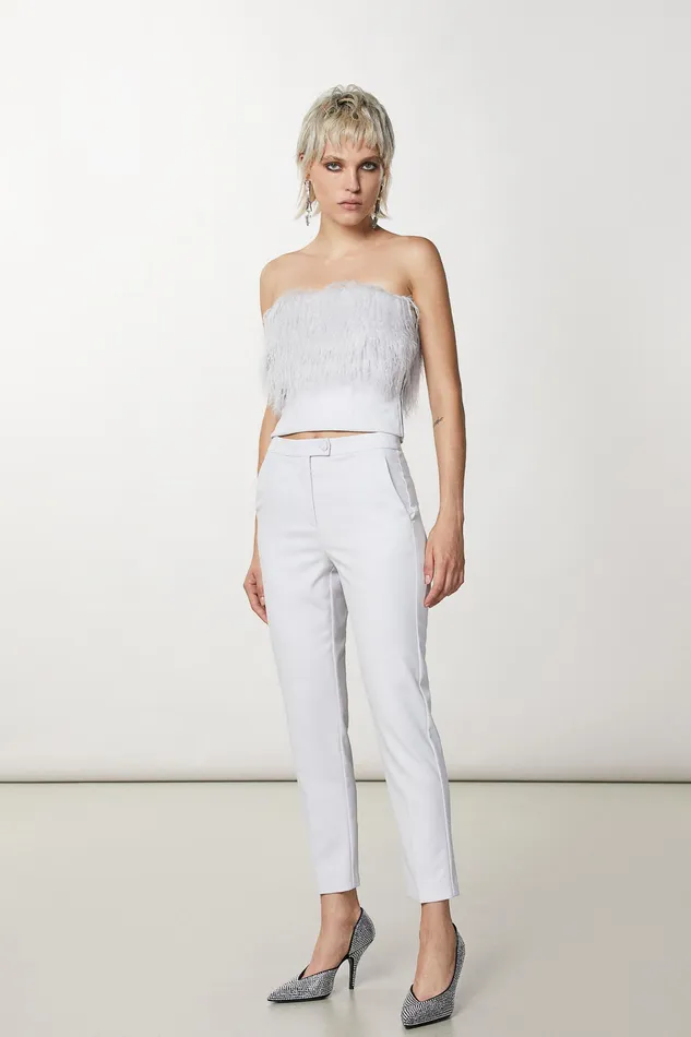 Tailleur Women Patrizia Pepe Flannel CigaretteFit Pants Eldorado White