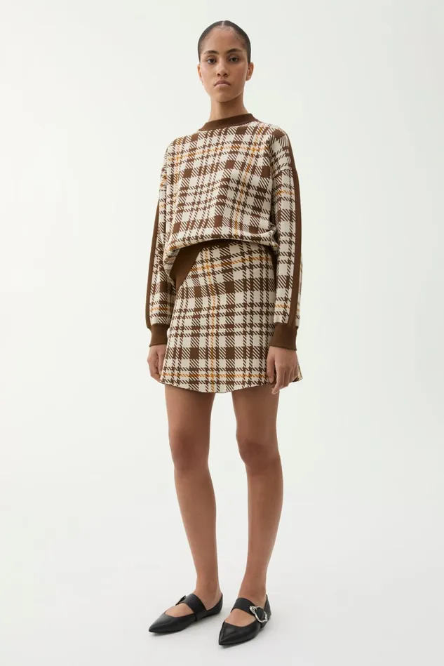 Tendai Eco Check Brown Women Rodebjer Skirts