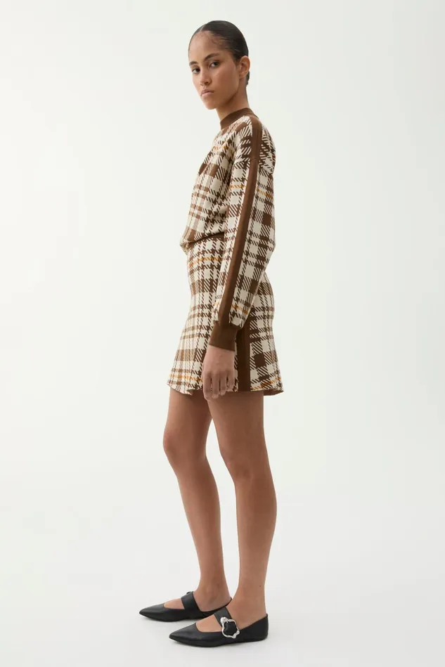 Tendai Eco Check Brown Women Rodebjer Skirts