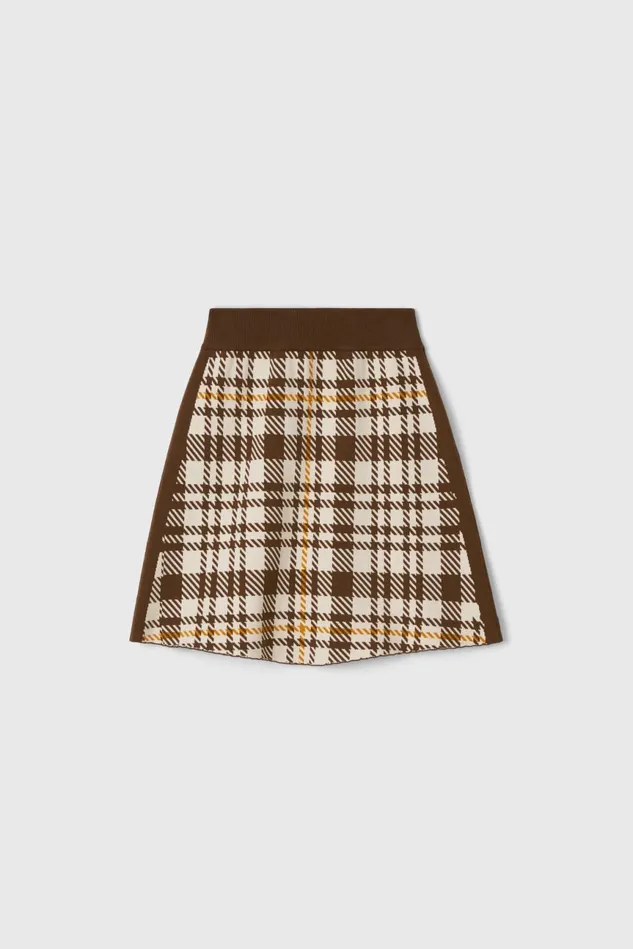 Tendai Eco Check Brown Women Rodebjer Skirts