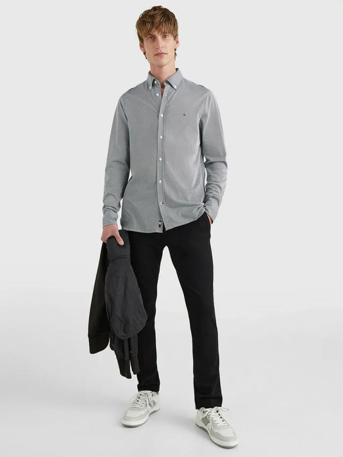 Tommy Hilfiger 1985 Collection Polygiene Slim Fit Shirt Optic WhiteDark Navy Mens Shirts Gift for Friend