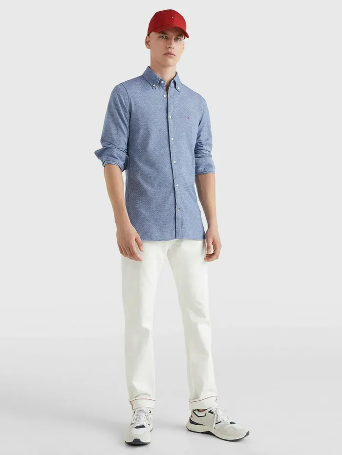 Tommy Hilfiger 1985 Collection Slim Fit Knitted Shirt Th Dark NavyWhite Mens Shirts Popular