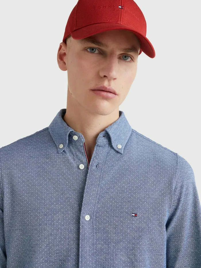 Tommy Hilfiger 1985 Collection Slim Fit Knitted Shirt Th Dark NavyWhite Mens Shirts Popular