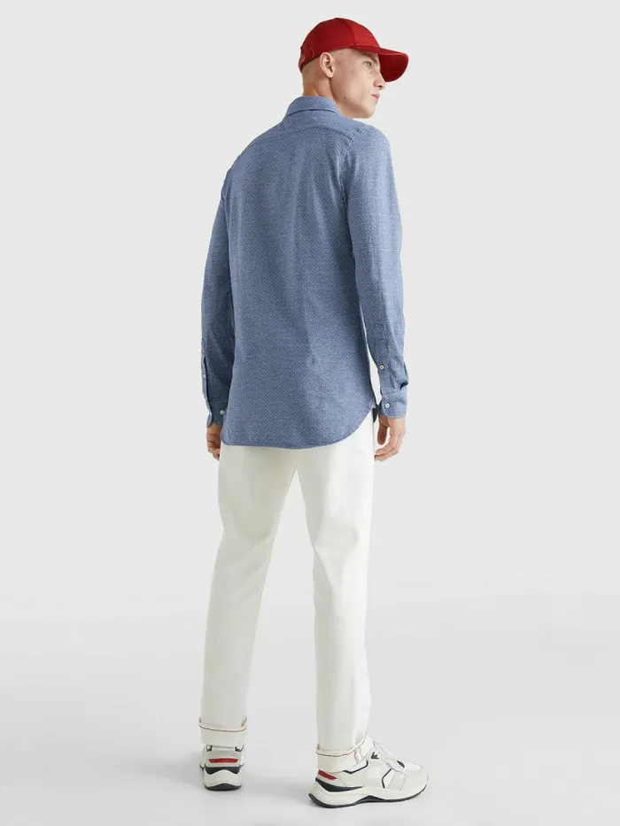 Tommy Hilfiger 1985 Collection Slim Fit Knitted Shirt Th Dark NavyWhite Mens Shirts Popular