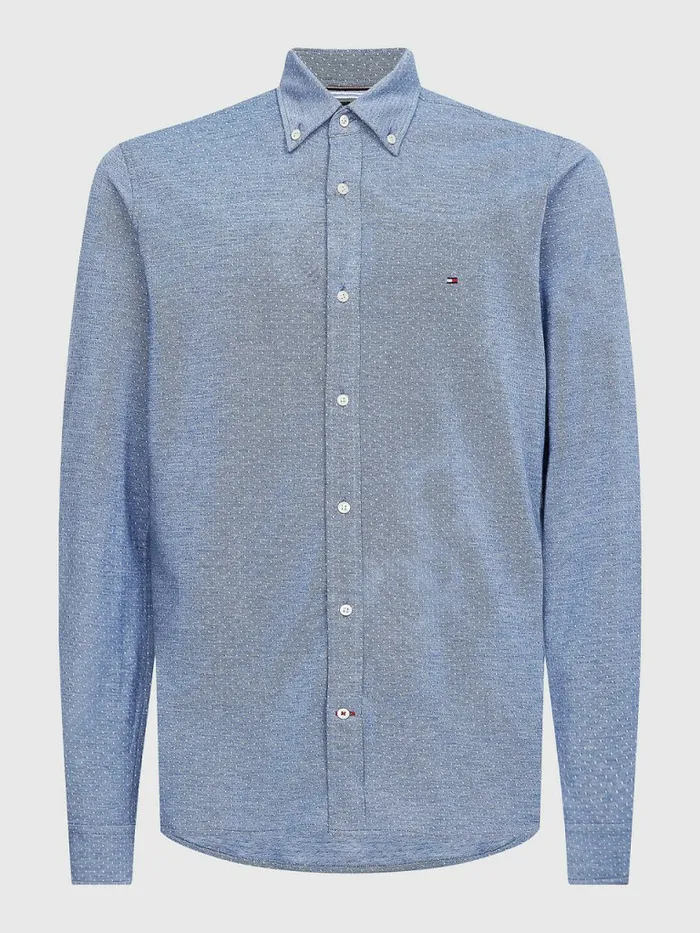 Tommy Hilfiger 1985 Collection Slim Fit Knitted Shirt Th Dark NavyWhite Mens Shirts Popular