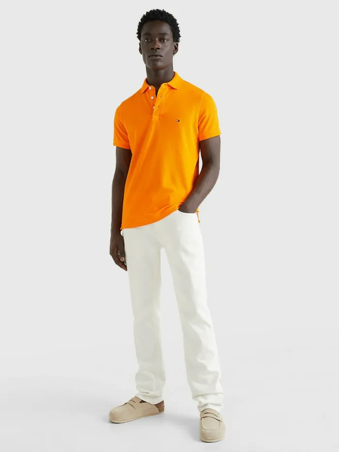 Tommy Hilfiger 1985 Collection Slim Fit Polo Hawaiian Orange Mens Polo Shirts Popular