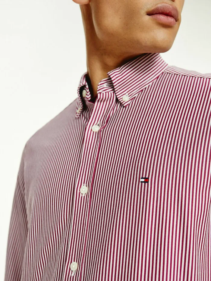 Tommy Hilfiger 1985 Collection Stripe Slim Fit Shirt Crimson RubyWhite Mens Shirts Fashion