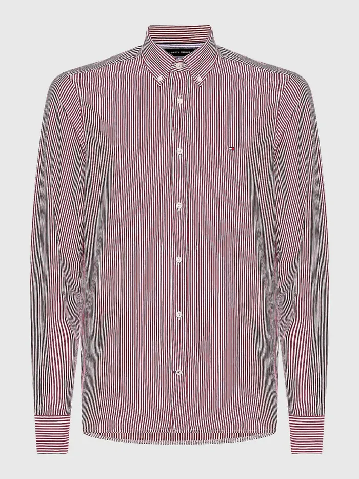 Tommy Hilfiger 1985 Collection Stripe Slim Fit Shirt Crimson RubyWhite Mens Shirts Fashion