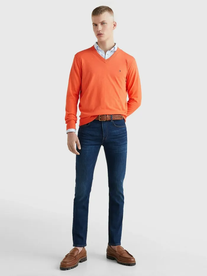 Tommy Hilfiger 1985 Collection Th Flex VNeck Jumper Hawaiian Coral Mens Knitwear On Sale
