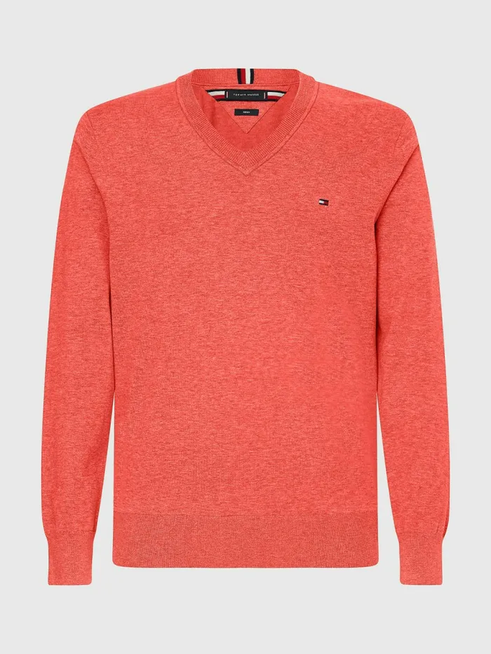 Tommy Hilfiger 1985 Collection Th Flex VNeck Jumper Hawaiian Coral Mens Knitwear On Sale