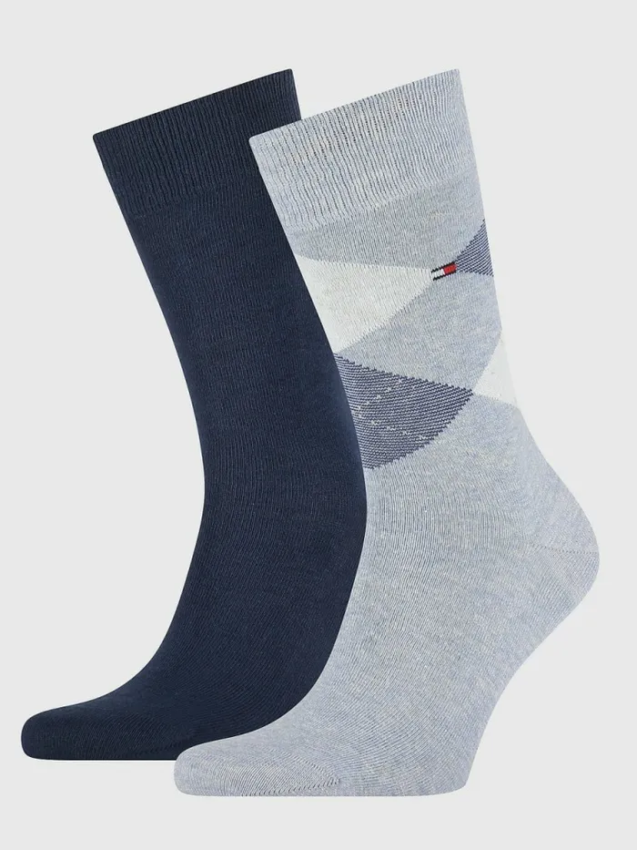 Tommy Hilfiger 2Pack Check Socks Blue Mens Socks Fashion